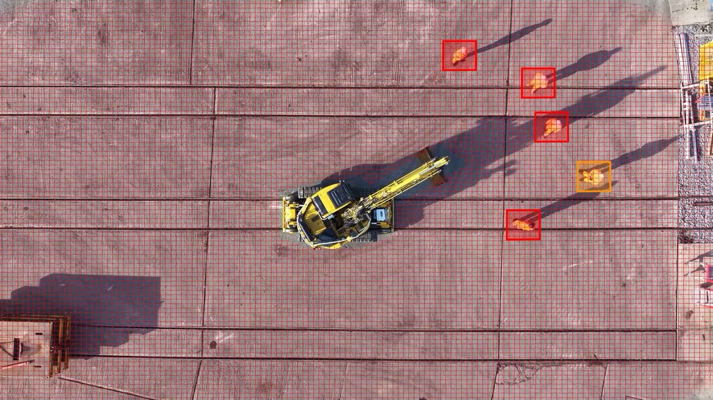 AI Human Form Recognition system identifying workers near heavy equipment